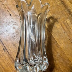 10” Large Clear Swung Glass Vase 5” Diameter Heavy Base MCM-